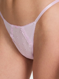 Хлопковые трусики стринги Victoria's Secret с ажурной вышивкой 1159847095 (Сиреневый L)