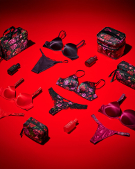 Женские трусики тонг Victoria's Secret с кружевом 1159852757 (Черный/Красный S)