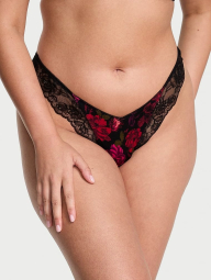 Женские трусики тонг Victoria's Secret с кружевом 1159852757 (Черный/Красный S)
