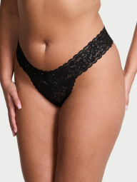 Кружевные трусики тонг Victoria's Secret со стразами 1159853557 (Черный L)