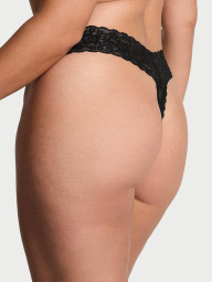 Кружевные трусики тонг Victoria's Secret со стразами 1159853557 (Черный L)