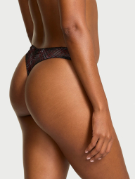 Женские полупрозрачные трусики тонг Victoria's Secret с блеском 1159855145 (Черный S)