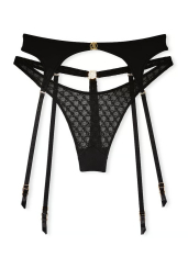 Трусики тонг Victoria's Secret з поясом для панчіх 1159855255 (Чорний M)