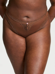 Трусики тонг Victoria's Secret с кружевом 1159861597 (Коричневый M)