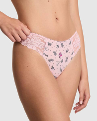 Трусики тонг Victoria's Secret PINK с принтом и кружевом 1159863234 (Розовый S)