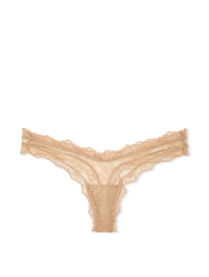 Кружевные трусики тонг Victoria's Secret 1159863746 (Бежевый M)