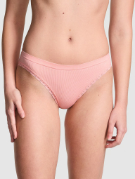 Женские трусики бикини в рубчик Victoria's Secret PINK с кружевом 1159864599 (Розовый XL)