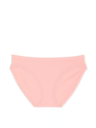 Женские трусики бикини в рубчик Victoria's Secret PINK с кружевом 1159864599 (Розовый XL)