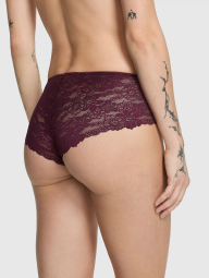 Женские трусики хипхаггеры Victoria's Secret Pink с кружевом 1160162697 (Бордовый XS)