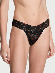 Мереживні трусики тонг Victoria's Secret з принтом 1160352132 (Чорний XS)