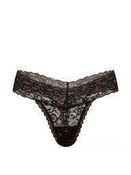 Мереживні трусики тонг Victoria's Secret з принтом 1160342137 (Чорний L)