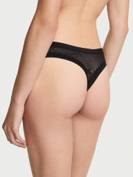 Бесшовные трусики тонг Victoria's Secret с узором 1161796377 (Черный S)