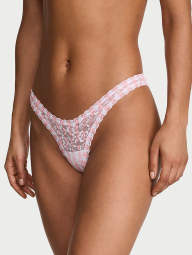 Кружевные трусики тонг Victoria's Secret в полоку 1162128220 (Белый/Розовый S)