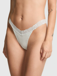 Женские трусики тонг Victoria's Secret Pink с кружевом и блеском 1163215871 (Серый S)