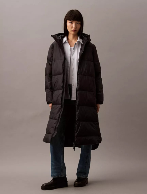 Удлинённая куртка-пуховик Calvin Klein с капюшоном 1159839214 (Черный L)