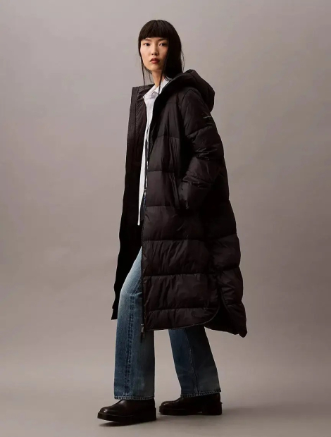 Подовжена куртка-пуховик Calvin Klein з капюшоном 1159839214 (Чорний L)