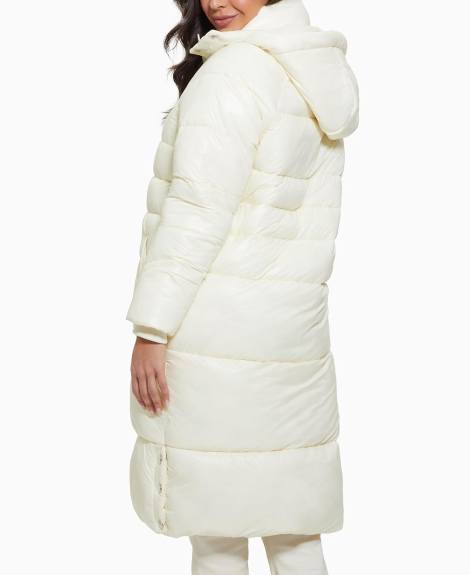 Удлиненная женская куртка Guess с капюшоном 1159843891 (Молочный S)