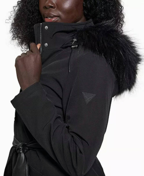 Парка с капюшоном Guess с отделкой из экомеха 1159850150 (Черный S)