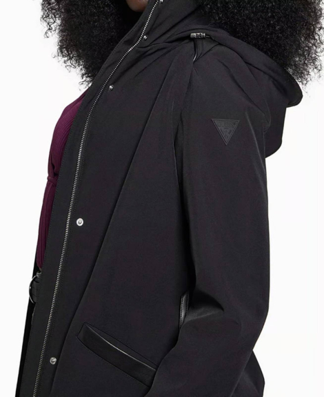 Парка с капюшоном Guess с отделкой из экомеха 1159850150 (Черный S)