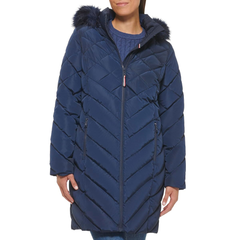 Женский стеганый пуховик Tommy Hilfiger на молнии 1159851386 (Синий XL)