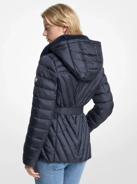 Женская стеганая куртка Michael Kors с меховым воротником 1159865243 (Синий S)