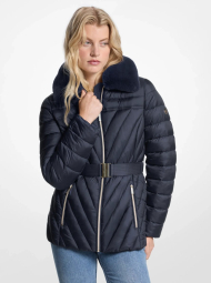 Женская стеганая куртка Michael Kors с меховым воротником 1159865243 (Синий S)