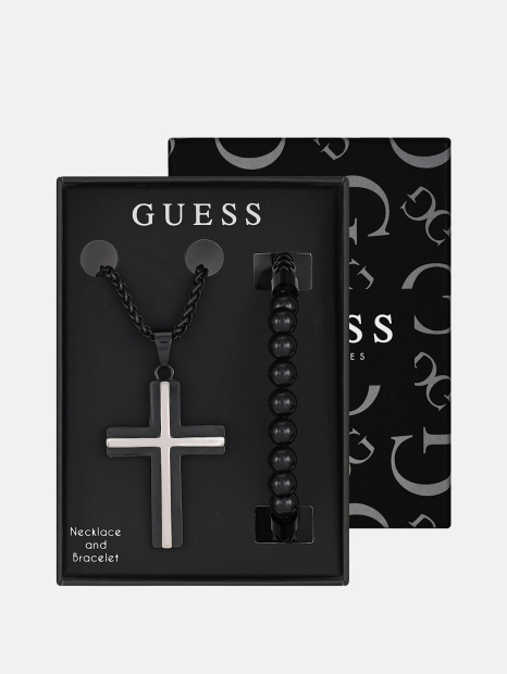 Комплект Guess із ланцюжка з хрестом із темного металу та браслета 1159850328 (Чорний One size)