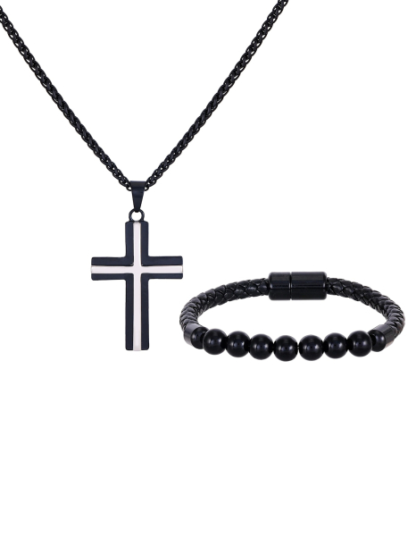 Комплект Guess із ланцюжка з хрестом із темного металу та браслета 1159850328 (Чорний One size)