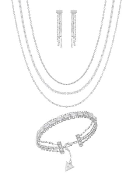 Набор украшений GUESS три колье, серьги и браслет 1161960827 (Серебристый One size)