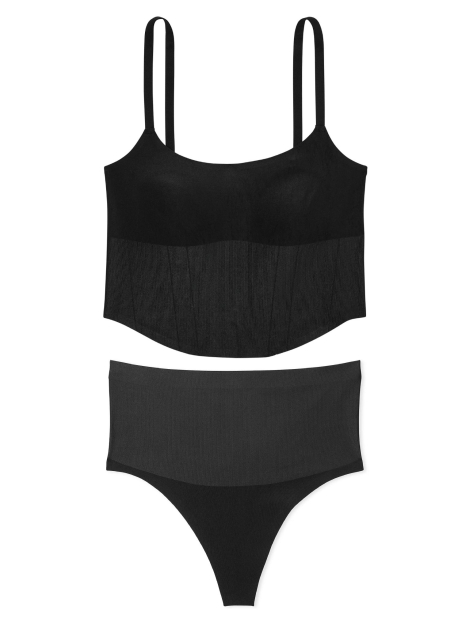 Утягивающий комплект белья Victoria's Secret топ и трусики тонг 1159854609 (Черный M)