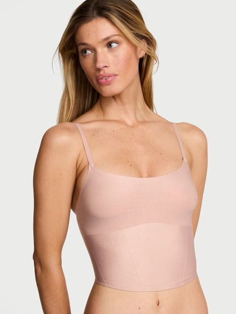 Утягивающий комплект белья Victoria's Secret топ и трусики тонг 1159862088 (Бежевый S)