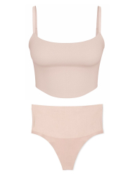 Комплект білизни, що стягує Victoria's Secret топ і трусики тонг 1159862088 (Бежевий S)