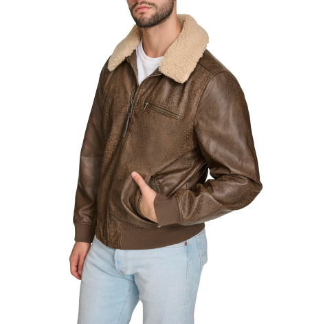 Мужская куртка из экокожи Levi's с воротником из шерпы 1159840097 (Коричневый XXL)