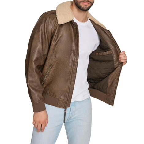 Чоловіча куртка з екошкіри Levi's з коміром з шерпи 1159840097 (Коричневий XXL)
