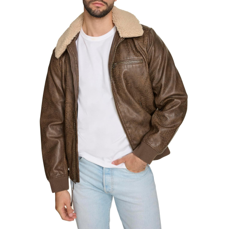 Чоловіча куртка з екошкіри Levi's з коміром з шерпи 1159840097 (Коричневий XXL)