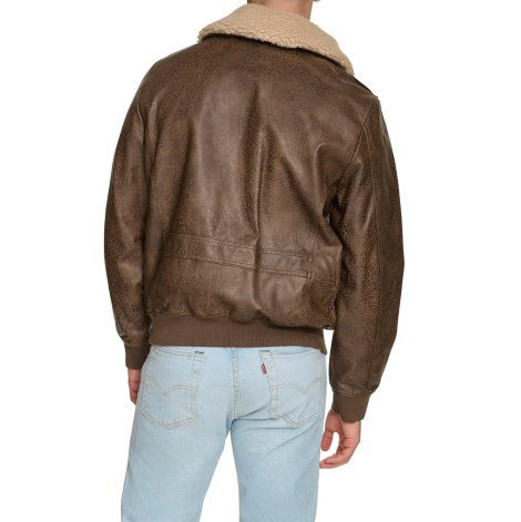 Чоловіча куртка з екошкіри Levi's з коміром з шерпи 1159840097 (Коричневий XXL)