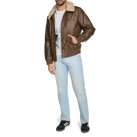 Чоловіча куртка з екошкіри Levi's з коміром з шерпи 1159840097 (Коричневий XXL)