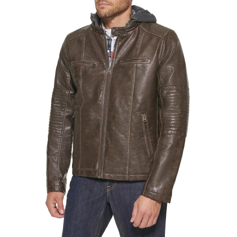 Мужская куртка из экокожи Levi's с капюшоном 1159841153 (Коричневый XXL)
