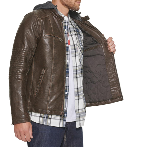 Мужская куртка из экокожи Levi's с капюшоном 1159841153 (Коричневый XXL)