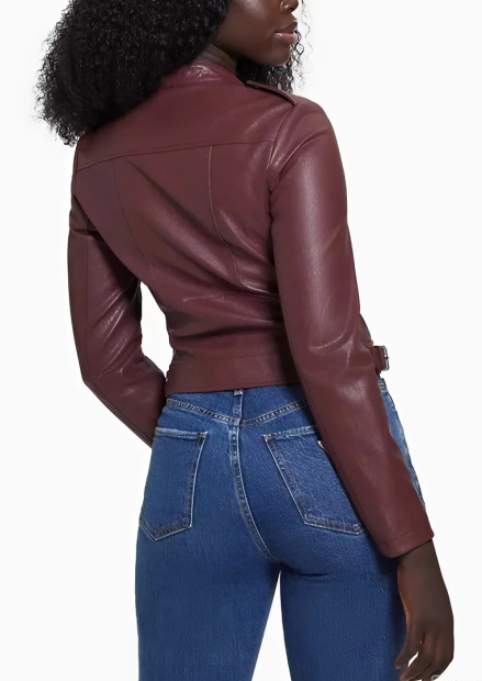 Женская куртка из экокожи GUESS на молнии 1159841569 (Бордовый XXL)