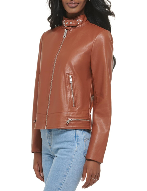 Жіноча куртка з екошкіри Levi's на блискавці 1159842401 (Коричневий XXL)