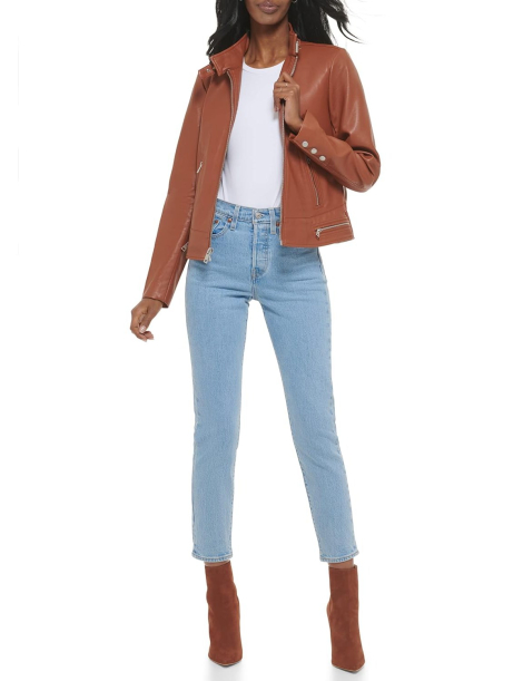 Жіноча куртка з екошкіри Levi's на блискавці 1159842401 (Коричневий XXL)