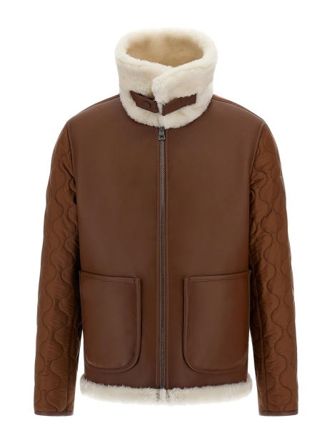 Чоловіча куртка GUESS з екошкіри з хутряним коміром 1159842412 (Коричневий XXL)