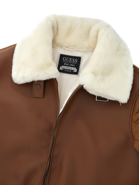 Чоловіча куртка GUESS з екошкіри з хутряним коміром 1159842412 (Коричневий XXL)