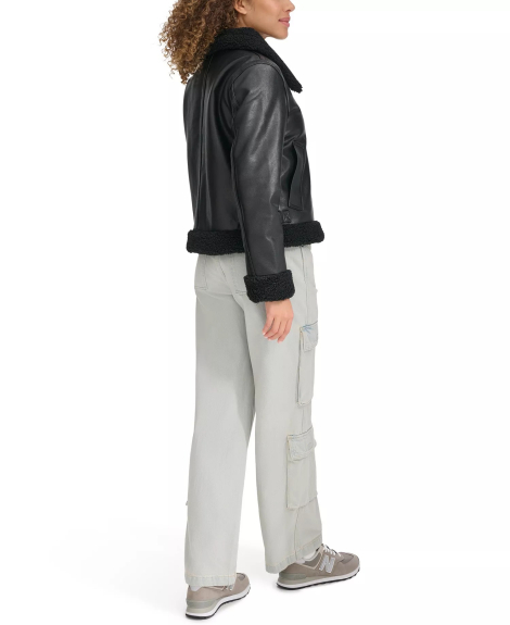 Женская куртка из экокожи Levi's с отделкой из шерпы 1159846582 (Черный XS)