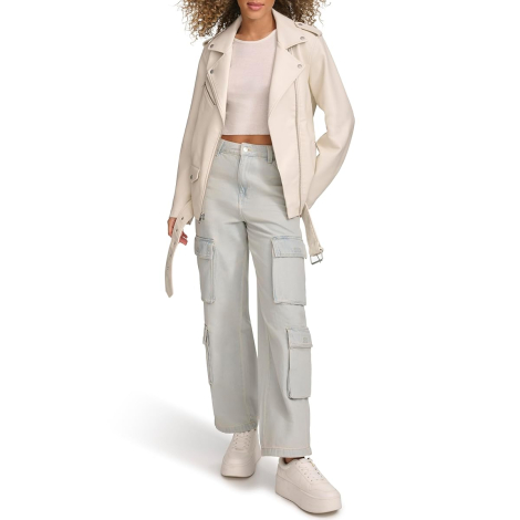 Жіноча куртка з екошкіри Levi's на блискавці 1159846889 (Молочний XS)