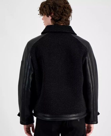 Мужская куртка из экокожи GUESS с шерпой 1159847573 (Черный XL)