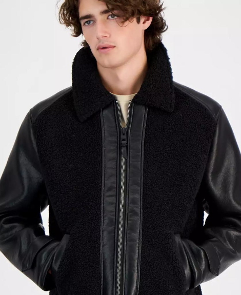 Мужская куртка из экокожи GUESS с шерпой 1159847573 (Черный XL)