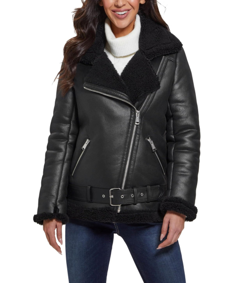 Женская куртка из искусственной кожи Guess с мехом 1159847629 (Черный XL)