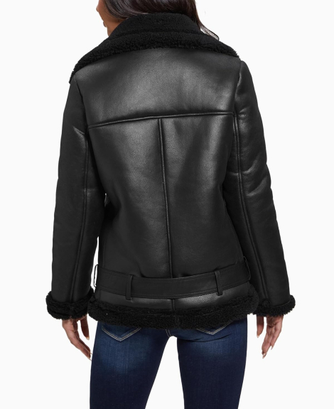 Женская куртка из искусственной кожи Guess с мехом 1159847629 (Черный XL)